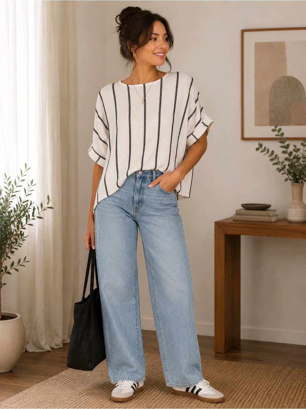Fashion Nova Ivory Striped Short-Sleeve Knit Top